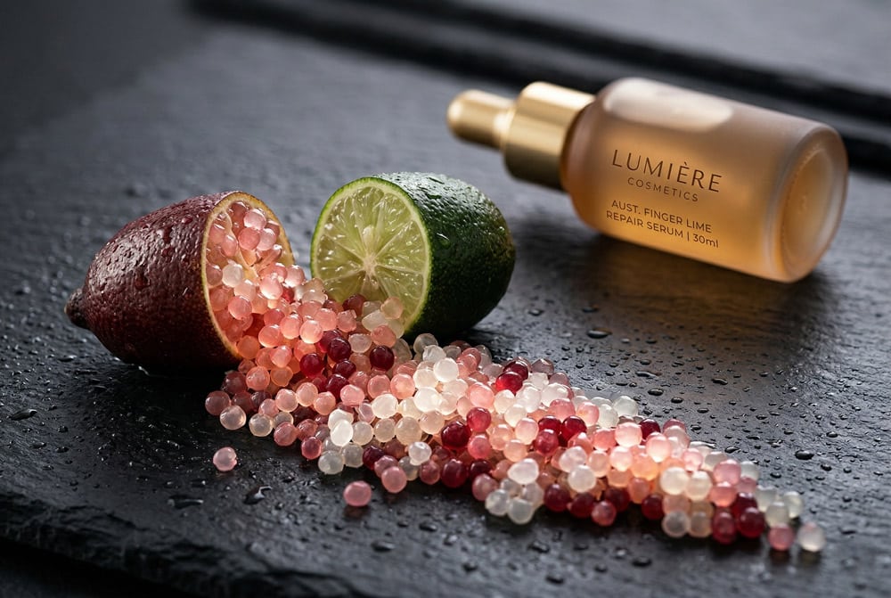 Chanh ngón tay Finger Lime tươi và các hạt tép chanh như trứng cá muối